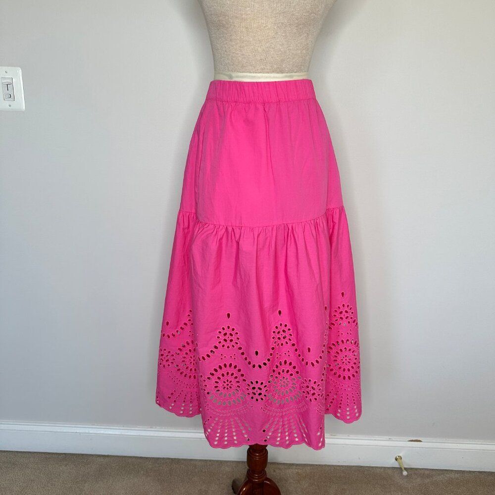 Boden Women's 100% Cotton Poplin Eyelet Scalloped Hem Pink Maxi Skirt Size 20-22
